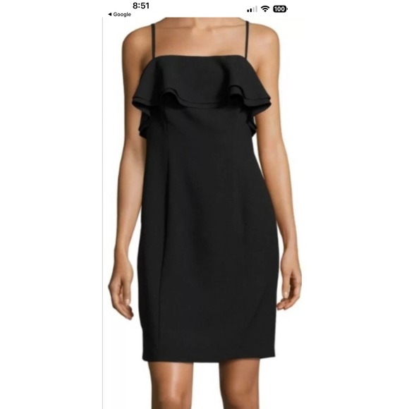 Karl Lagerfeld Paris Black Ruffle Sheath Dress Cocktail Party Mini Size 8 NWT - Picture 1 of 14
